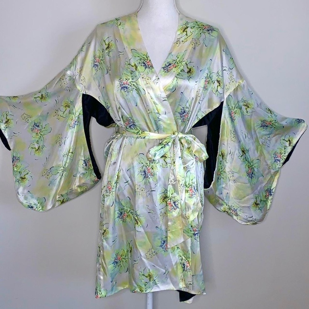 Floral Satin Kimono Robe - Multicolor